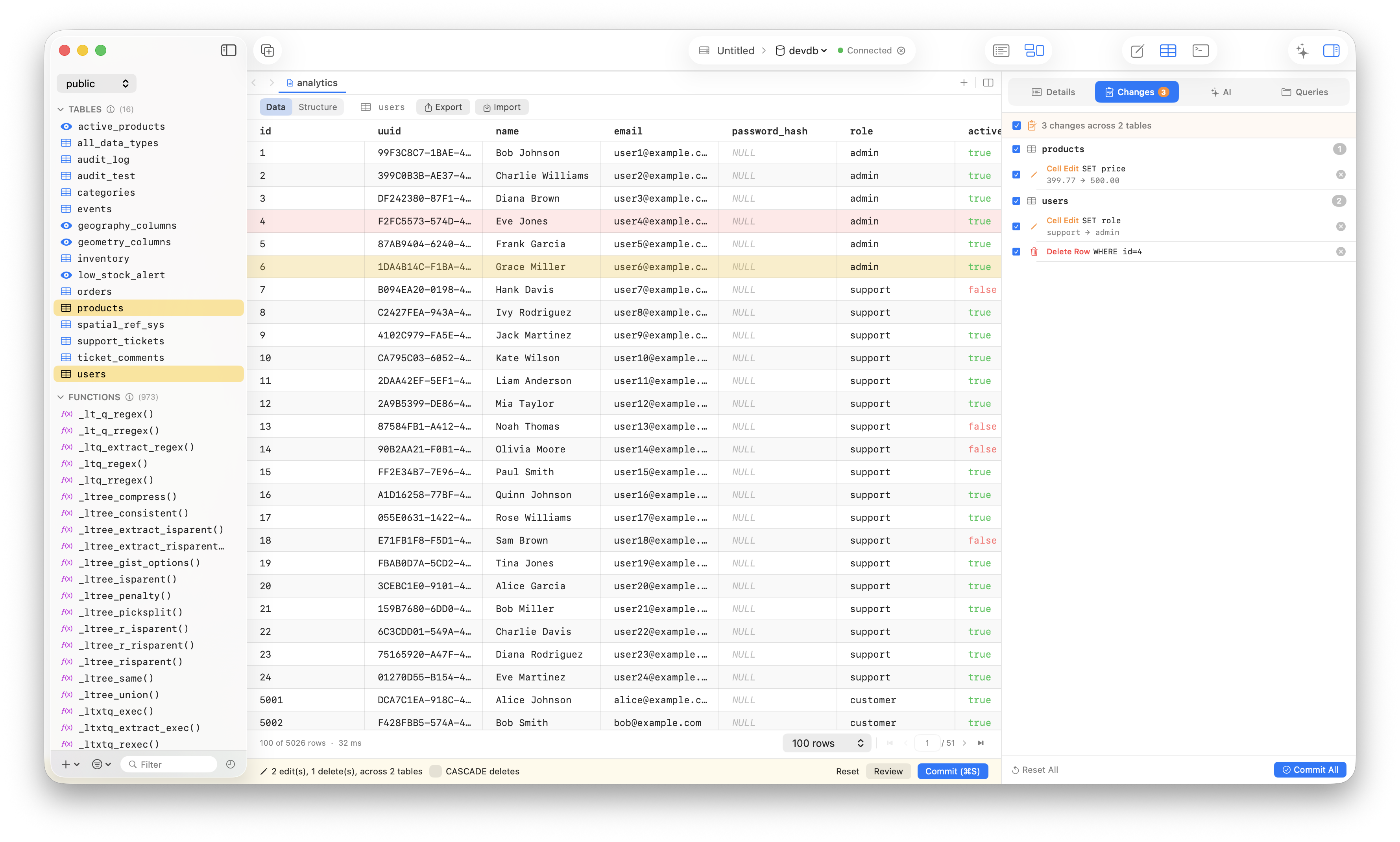 Change tracking view